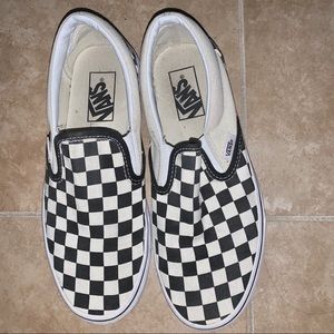 Off White Checkered Slip On Vans